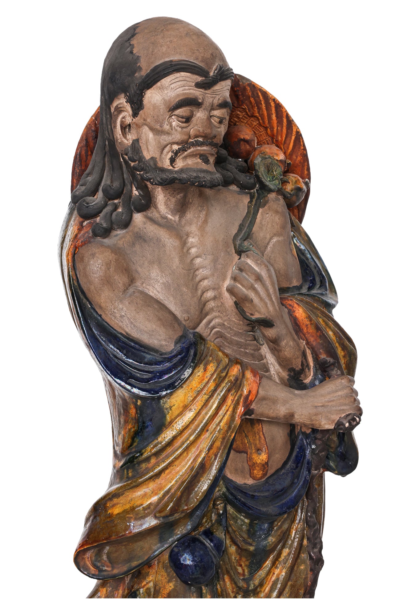 A VERY LARGE SHIWAN POTTERY FIGURE OF A LUOHAN