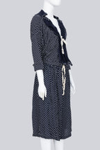 COMME DES GARCONS TRICOT - A 2010 NAVY AND WHITE POLKA DOT SAILOR BLOUSE AND DRAWSTRING SHORTS SET