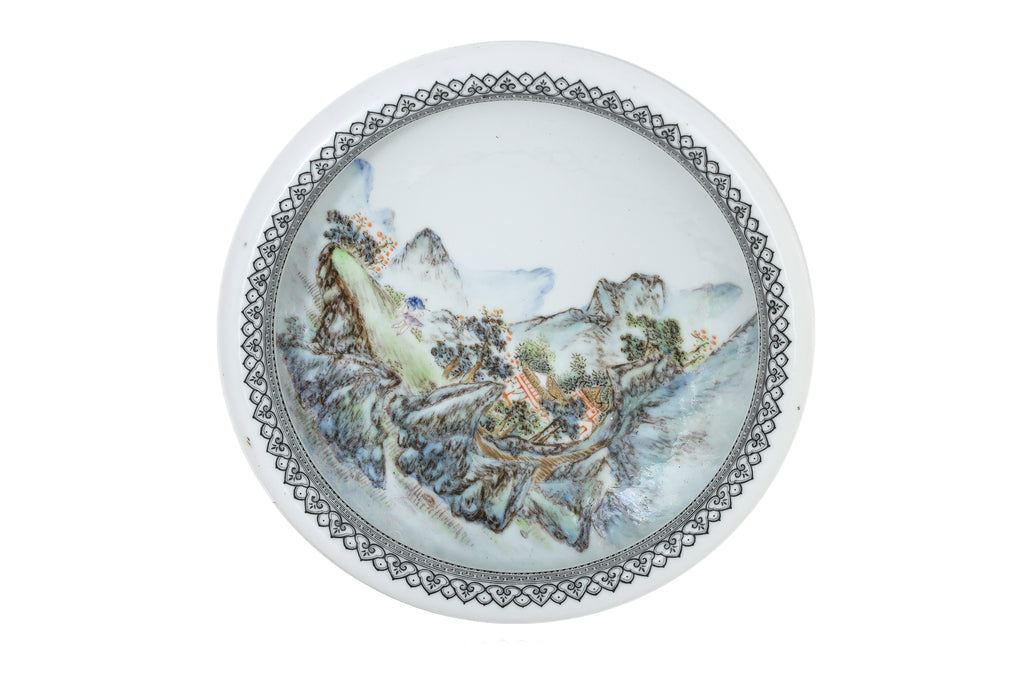 AN ENAMELLED PORCELAIN LANDSCAPE WASHER