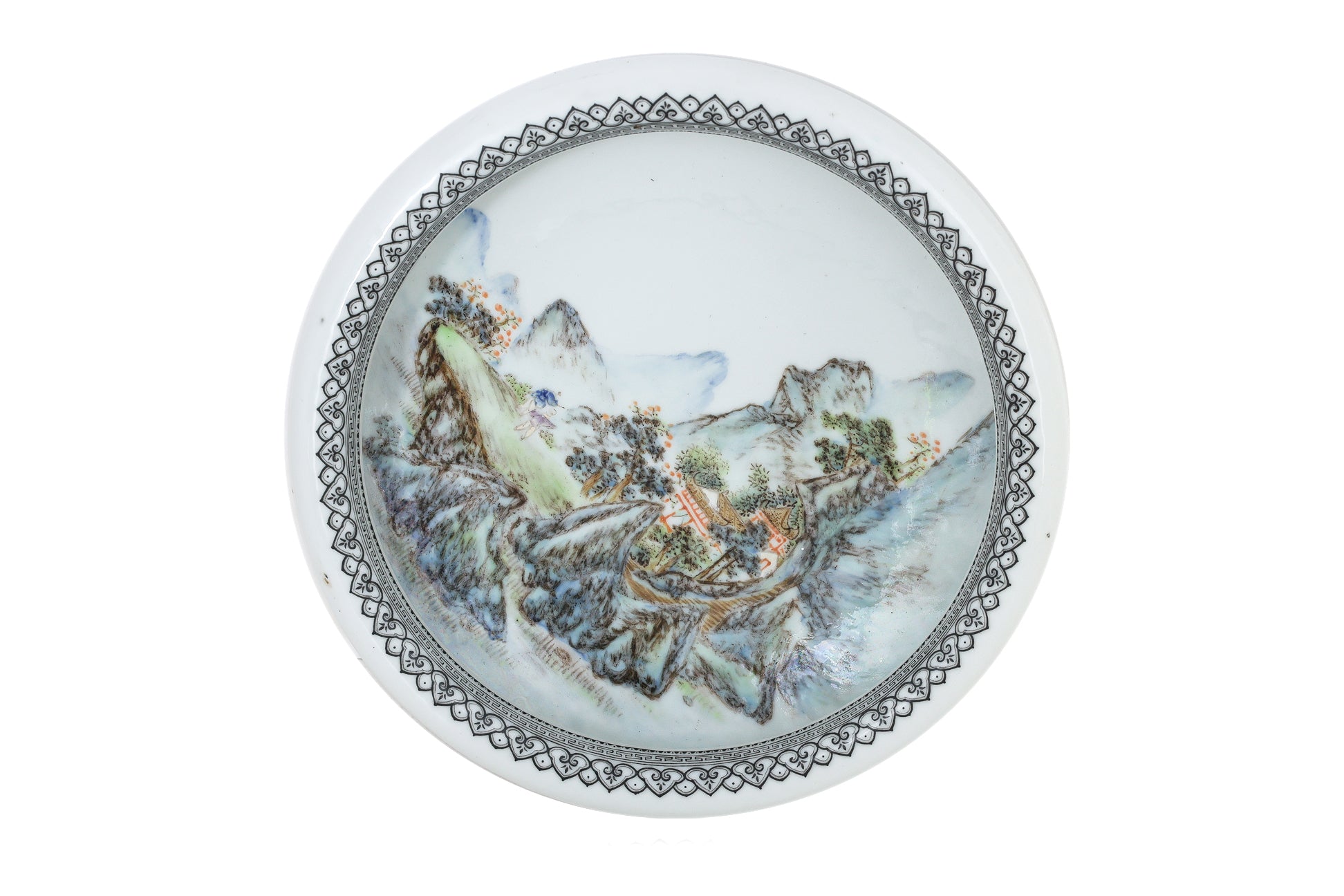 AN ENAMELLED PORCELAIN LANDSCAPE WASHER
