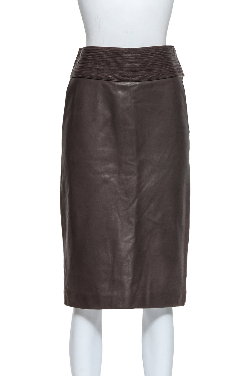 YVES SAINT LAURENT RIVE GAUCHE - A BROWN LEATHER SKIRT
