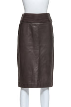 YVES SAINT LAURENT RIVE GAUCHE - A BROWN LEATHER SKIRT