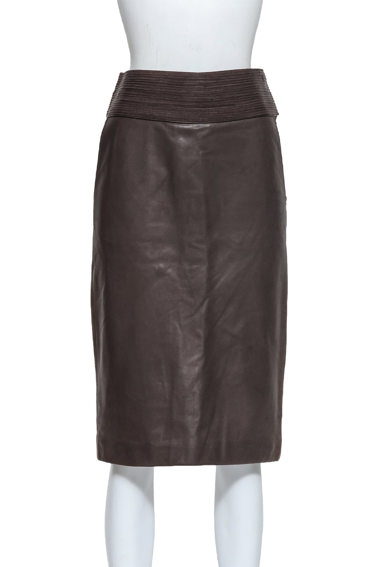 YVES SAINT LAURENT RIVE GAUCHE - A BROWN LEATHER SKIRT