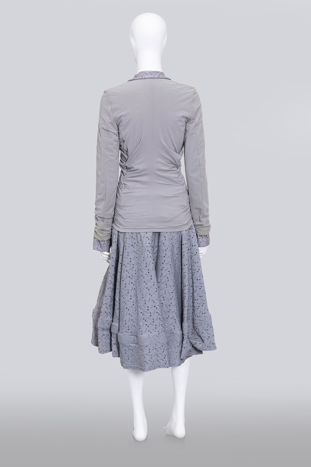 COMME DES GARCONS - A 2007 LAVENDER POINTELLE BLOUSE AND SKIRT SET