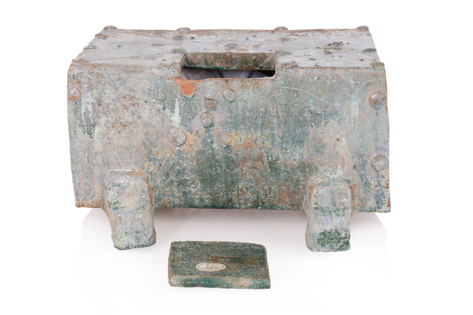A GREEN-GLAZED MONEY BOX AND A TRIPLE-MOUTHED VESSEL