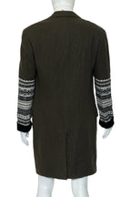 YOHJI YAMAMOTO POUR HOMME - AN OLIVE WOOL COAT WITH CONTRAST KNITTED SLEEVE