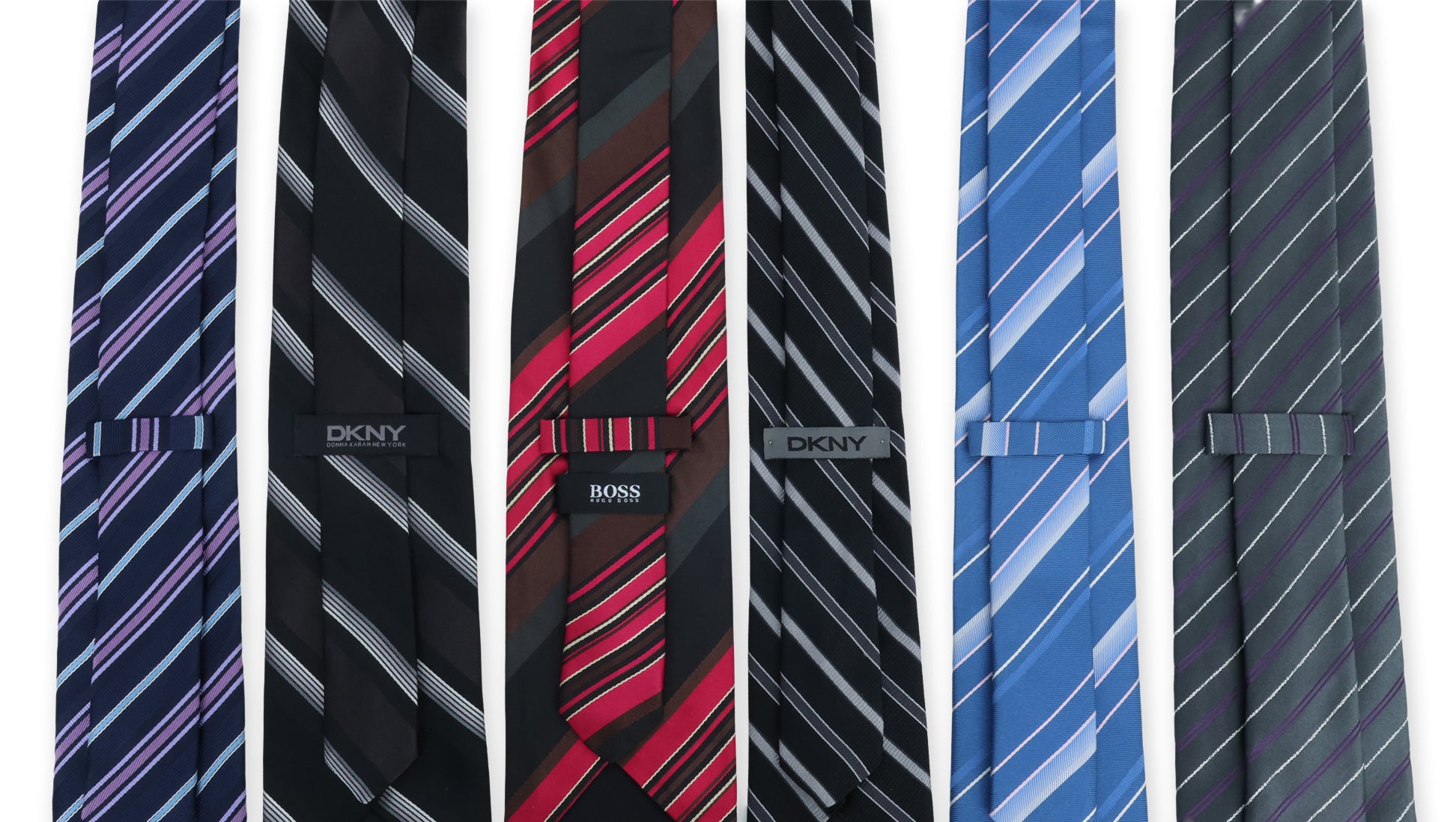DKNY, HUGO BOSS AND ERMENEGILDO ZEGNA - A GROUP OF SIX STRIPED MEN'S TIES