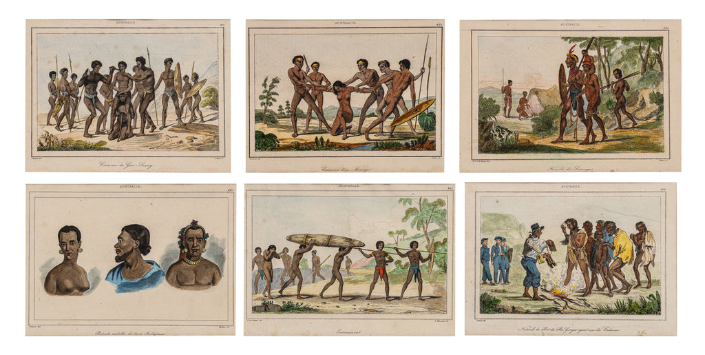 SIX HAND-COLOURED ETHNOGRAPHIC ENGRAVINGS OF INDIGENOUS AUSTRALIANS, M. G. L. DOMENY DE RIENZY, 1836