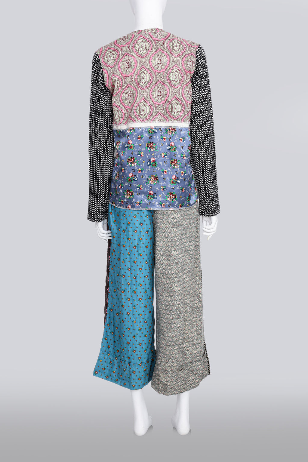 COMME DES GARCONS TRICOT - A 2012 MULTIPLE PANEL PRINT CARDIGAN AND PALAZZO PANTS SET