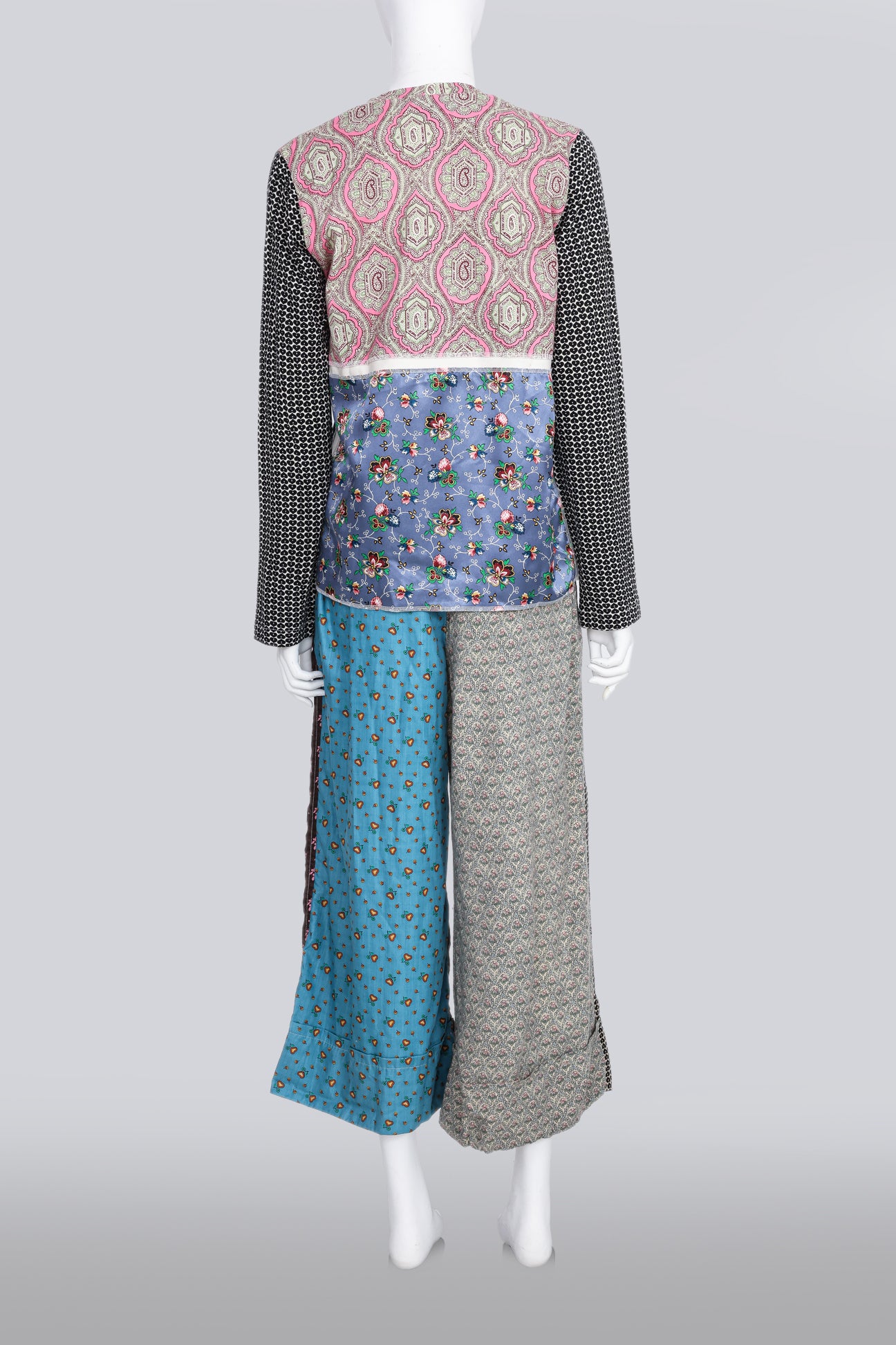COMME DES GARCONS TRICOT - A 2012 MULTIPLE PANEL PRINT CARDIGAN AND PALAZZO PANTS SET