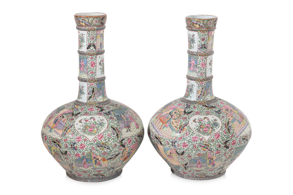 A VERY LARGE PAIR OF FAMILLE ROSE MANDARIN PORCELAIN VASES