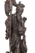 A LARGE CHINESE HARDWOOD FIGURAL LAMP