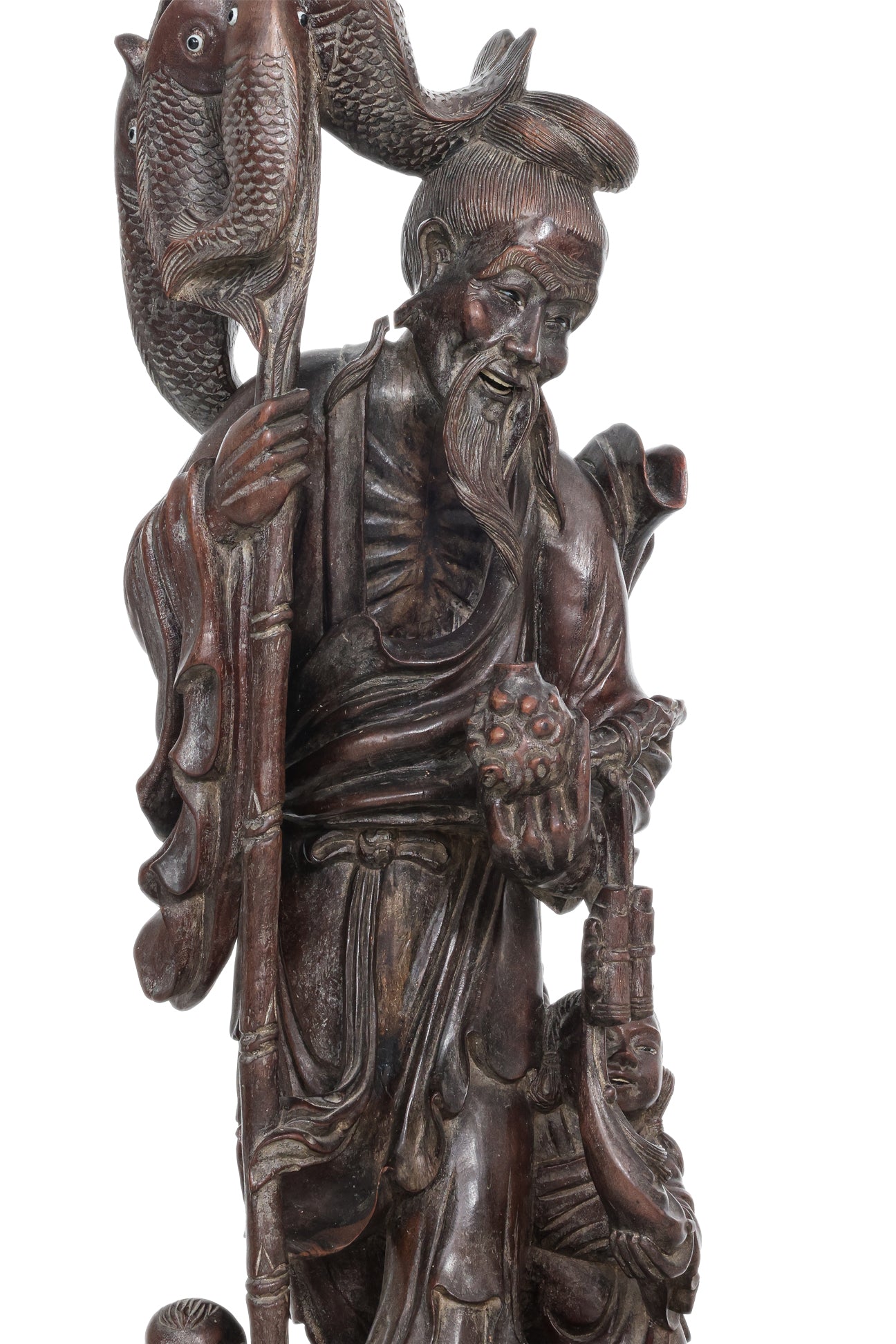 A LARGE CHINESE HARDWOOD FIGURAL LAMP