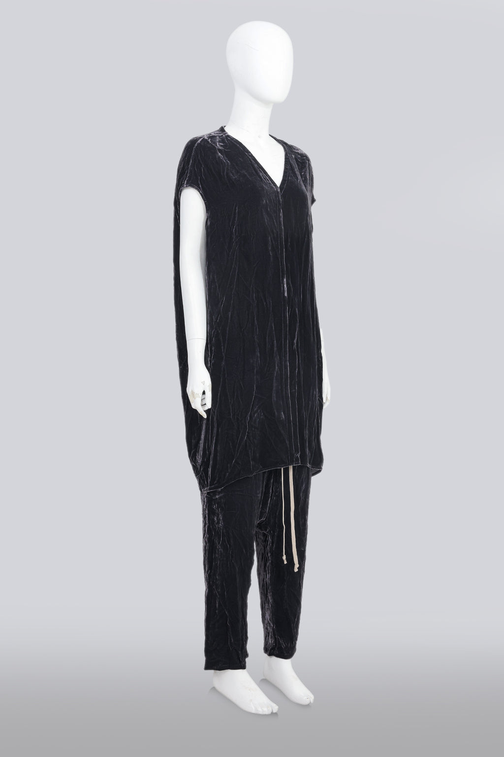 RICK OWENS - 'GLITTER' COLLECTION 'PLUM' CRUSHED VELVET SHIRT AND TROUSERS SET