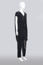 RICK OWENS - 'GLITTER' COLLECTION 'PLUM' CRUSHED VELVET SHIRT AND TROUSERS SET