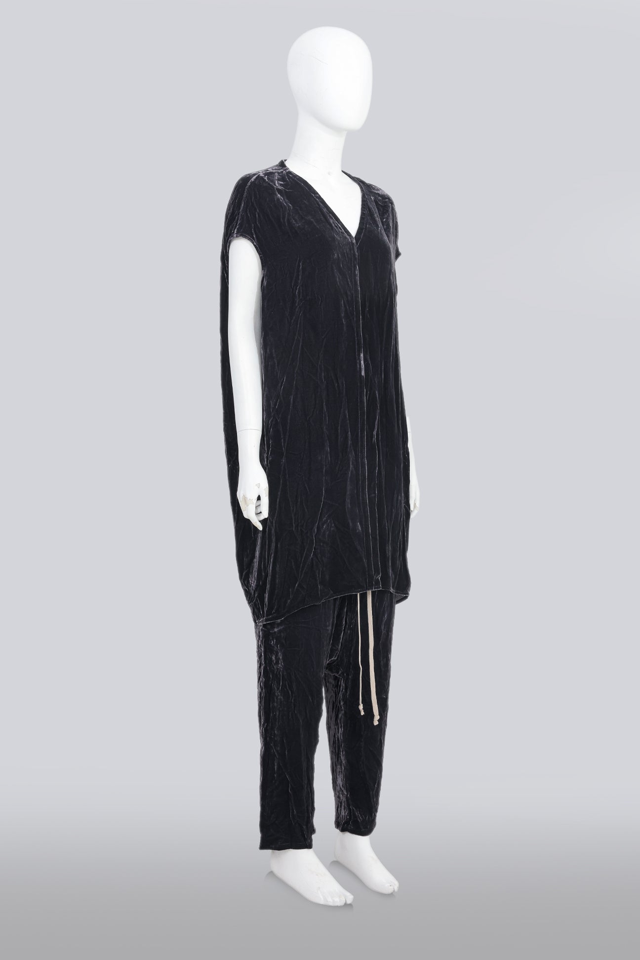 RICK OWENS - 'GLITTER' COLLECTION 'PLUM' CRUSHED VELVET SHIRT AND TROUSERS SET