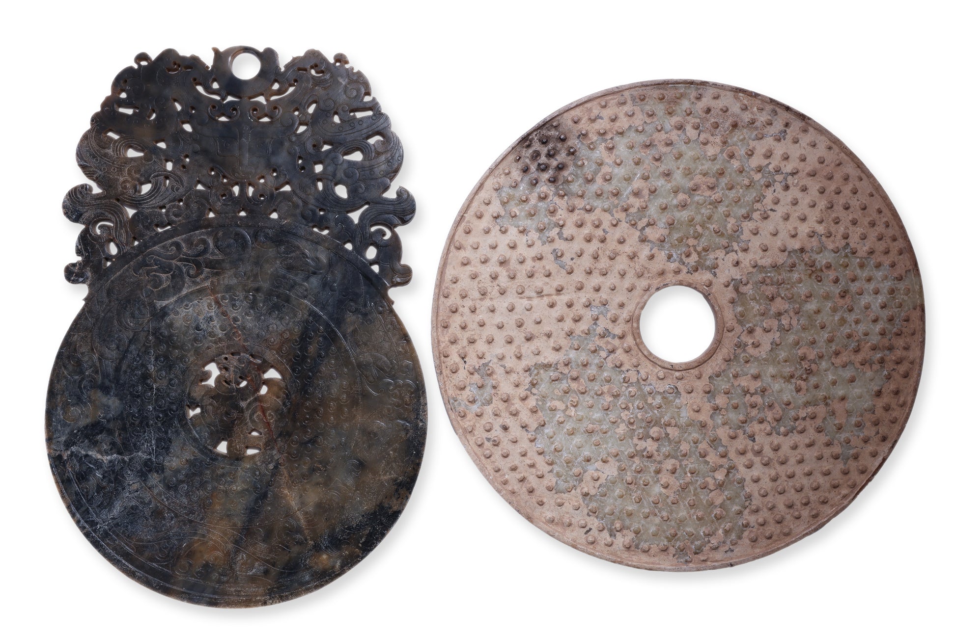 TWO LARGE ARCHAISTIC JADE CARVINGS