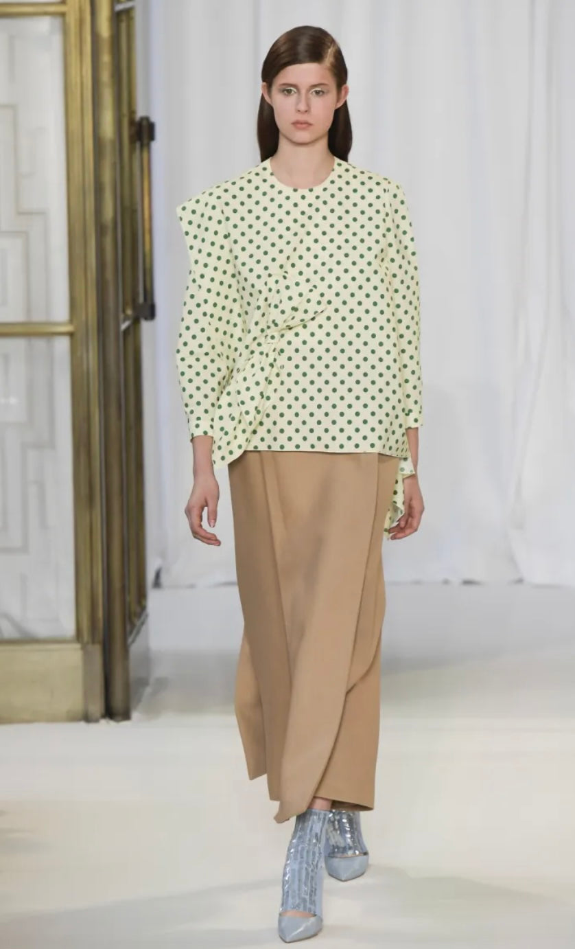 DELPOZO - A YELLOW AND GREEN POLKA DOT BLOUSE, FALL RTW 2018