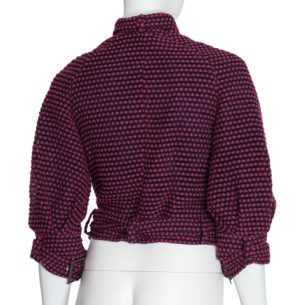 EMPORIO ARMANI - A PINK AND BLACK BELTED JACKET WITH BUCKET DETAILS, PRE-FALL 2014