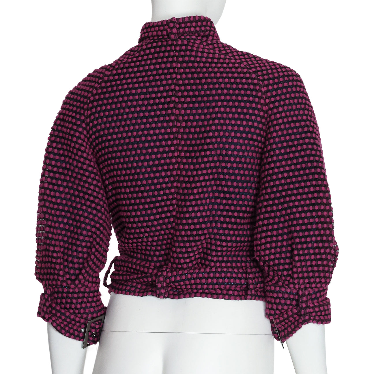 EMPORIO ARMANI - A PINK AND BLACK BELTED JACKET WITH BUCKET DETAILS, PRE-FALL 2014