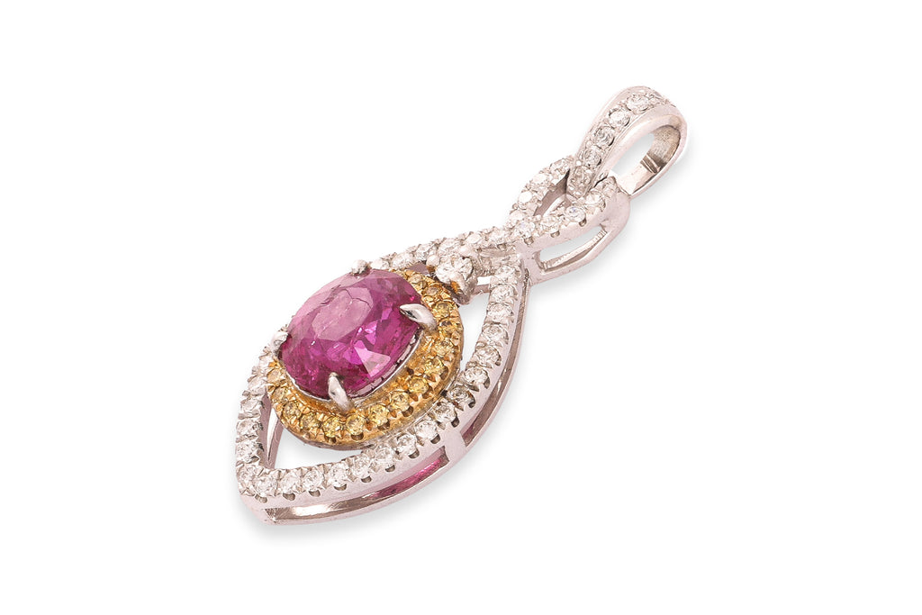 AN UNHEATED BURMESE RUBY AND DIAMOND TWO TONE PENDANT