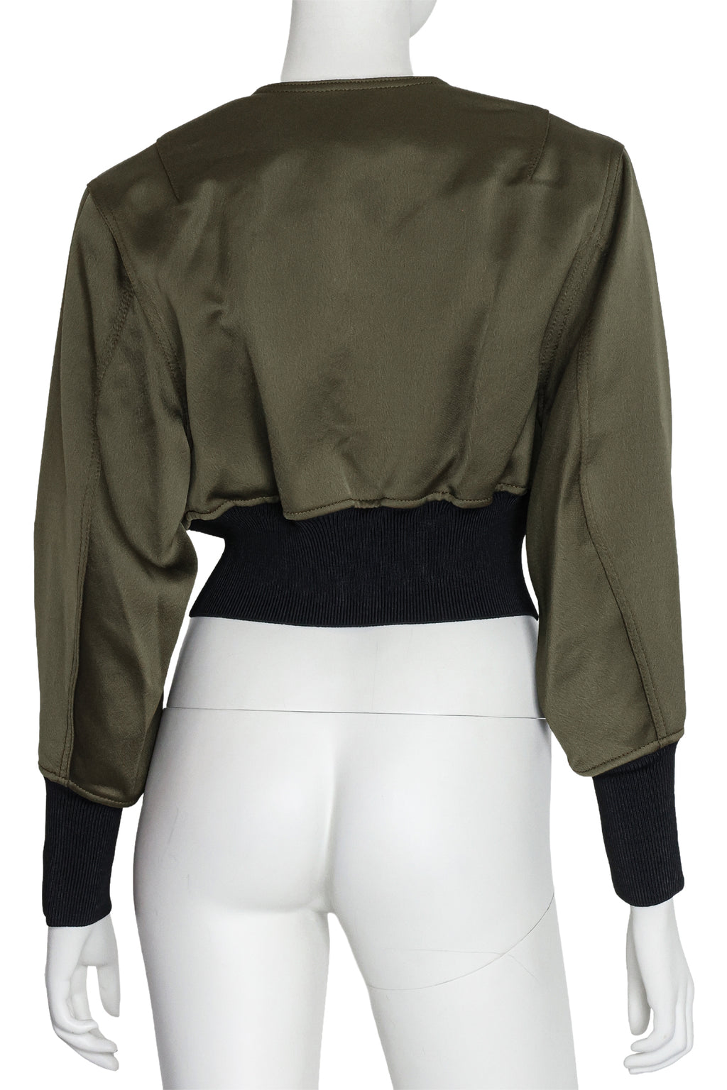 3.1 PHILLIP LIM - A 'MOSS' GREEN CROPPED BOMBER JACKET WITH FAUX PEARLS