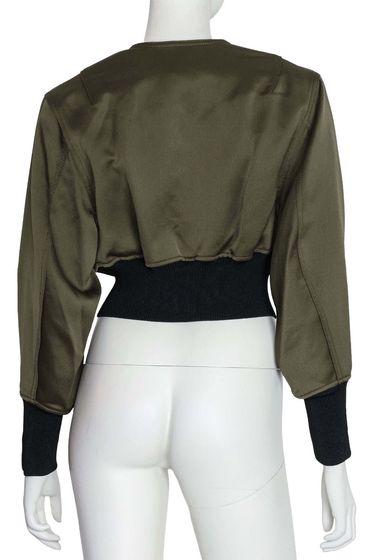 3.1 PHILLIP LIM - A 'MOSS' GREEN CROPPED BOMBER JACKET WITH FAUX PEARLS