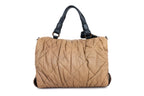 MONCLER - A BEIGE QUILTED LEATHER PUFFER HANDBAG