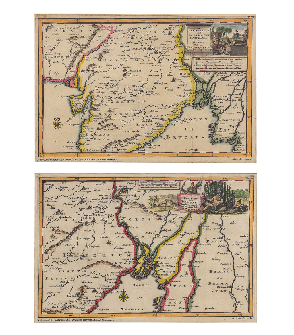 TWO HAND-COLOURED COPPER ENGRAVED MAPS, PETER VAN DER AA, 1707