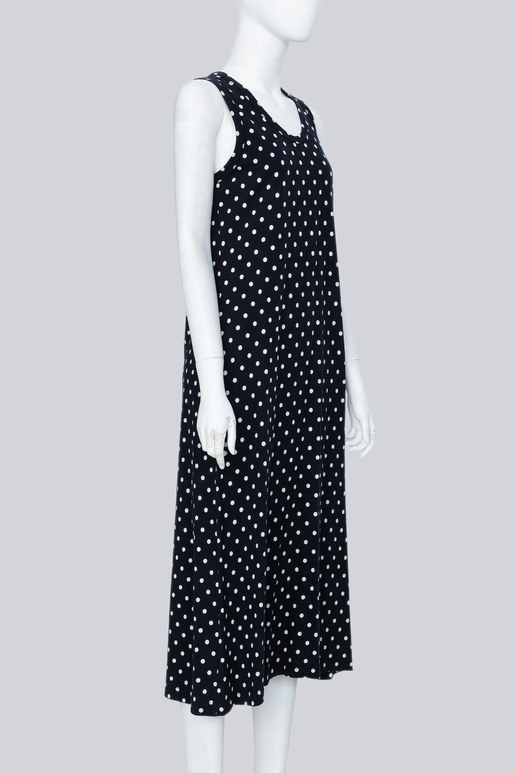 COMME DES GARCONS - A NAVY SHIFT DRESS WITH WHITE POLKA DOTS