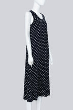 COMME DES GARCONS - A NAVY SHIFT DRESS WITH WHITE POLKA DOTS