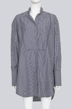 CELINE - A LONG SLEEVE STRIPED BUTTON UP DRESS WITH BIB DETAIL