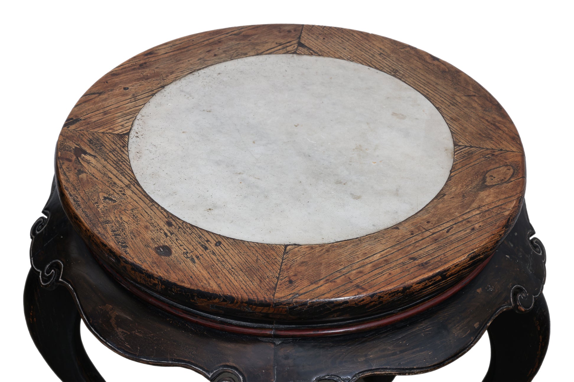 A MARBLE INSET ELM CIRCULAR OCCASIONAL TABLE