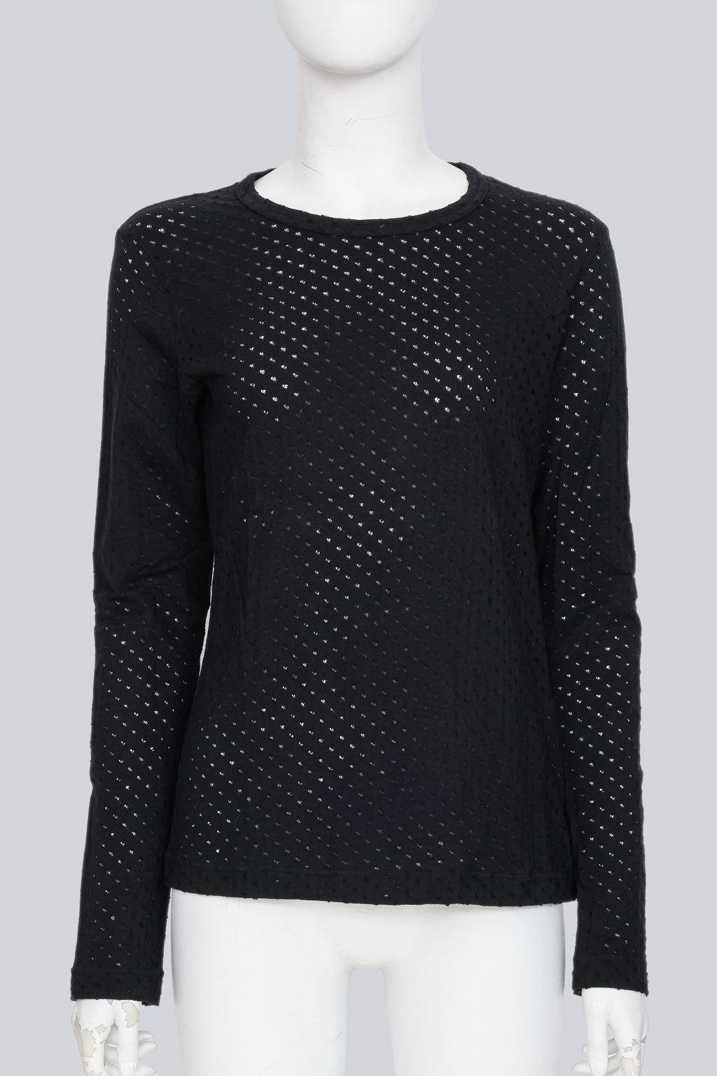 NOIR KEI NINOMIYA - A 2014 BLACK COTTON POINTELLE LONG SLEEVE T-SHIRT