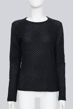 NOIR KEI NINOMIYA - A 2014 BLACK COTTON POINTELLE LONG SLEEVE T-SHIRT
