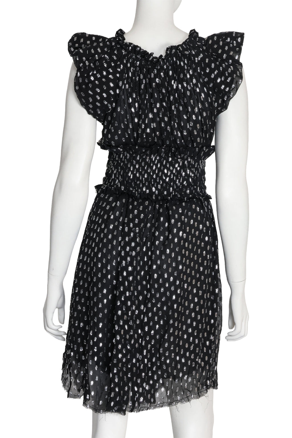 ÉTOILE ISABEL MARANT - A BLACK AND METALLIC SILK-BLEND DRESS WITH MATCHING BELT