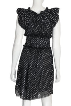 ÉTOILE ISABEL MARANT - A BLACK AND METALLIC SILK-BLEND DRESS WITH MATCHING BELT