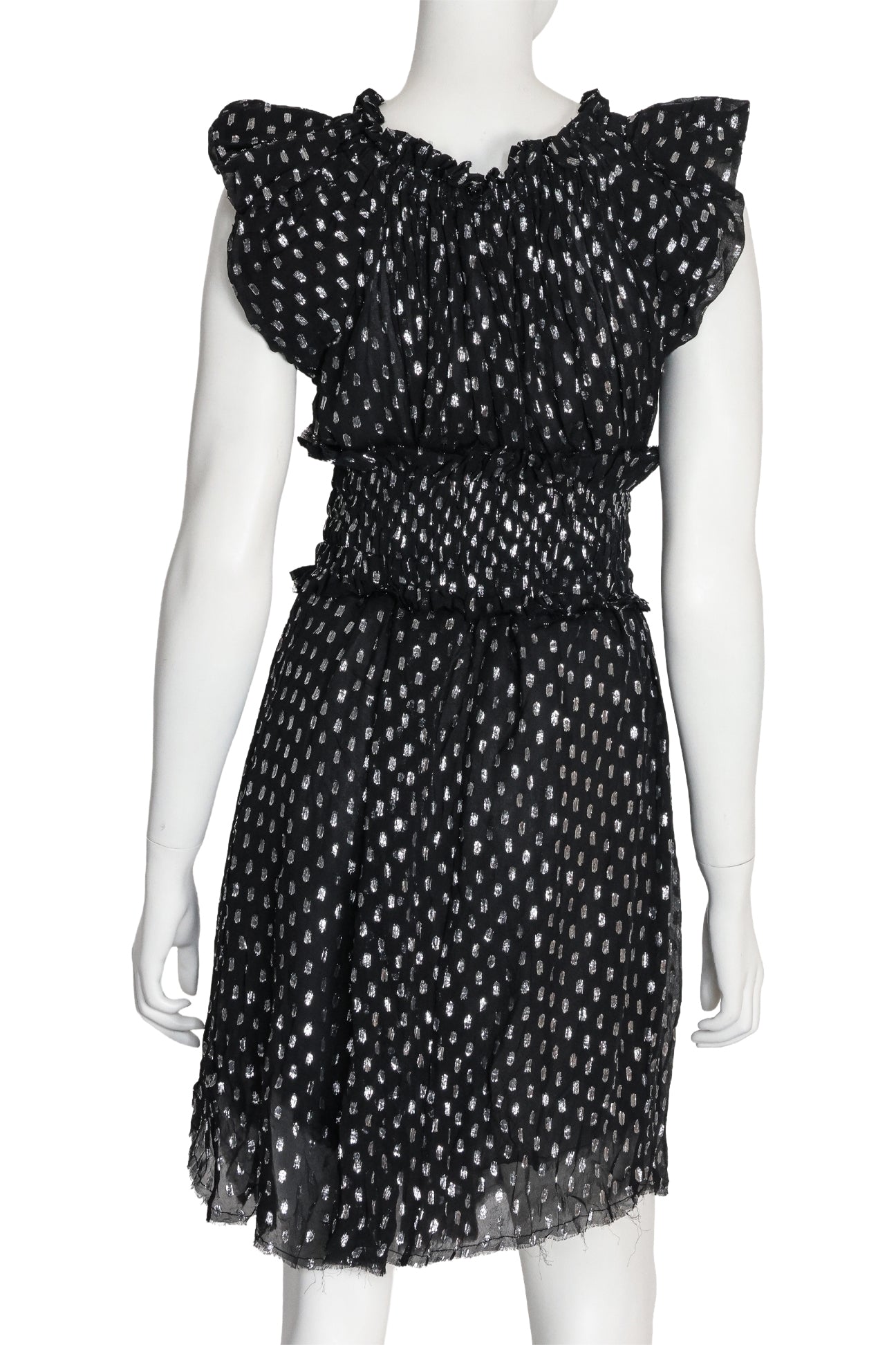 ÉTOILE ISABEL MARANT - A BLACK AND METALLIC SILK-BLEND DRESS WITH MATCHING BELT