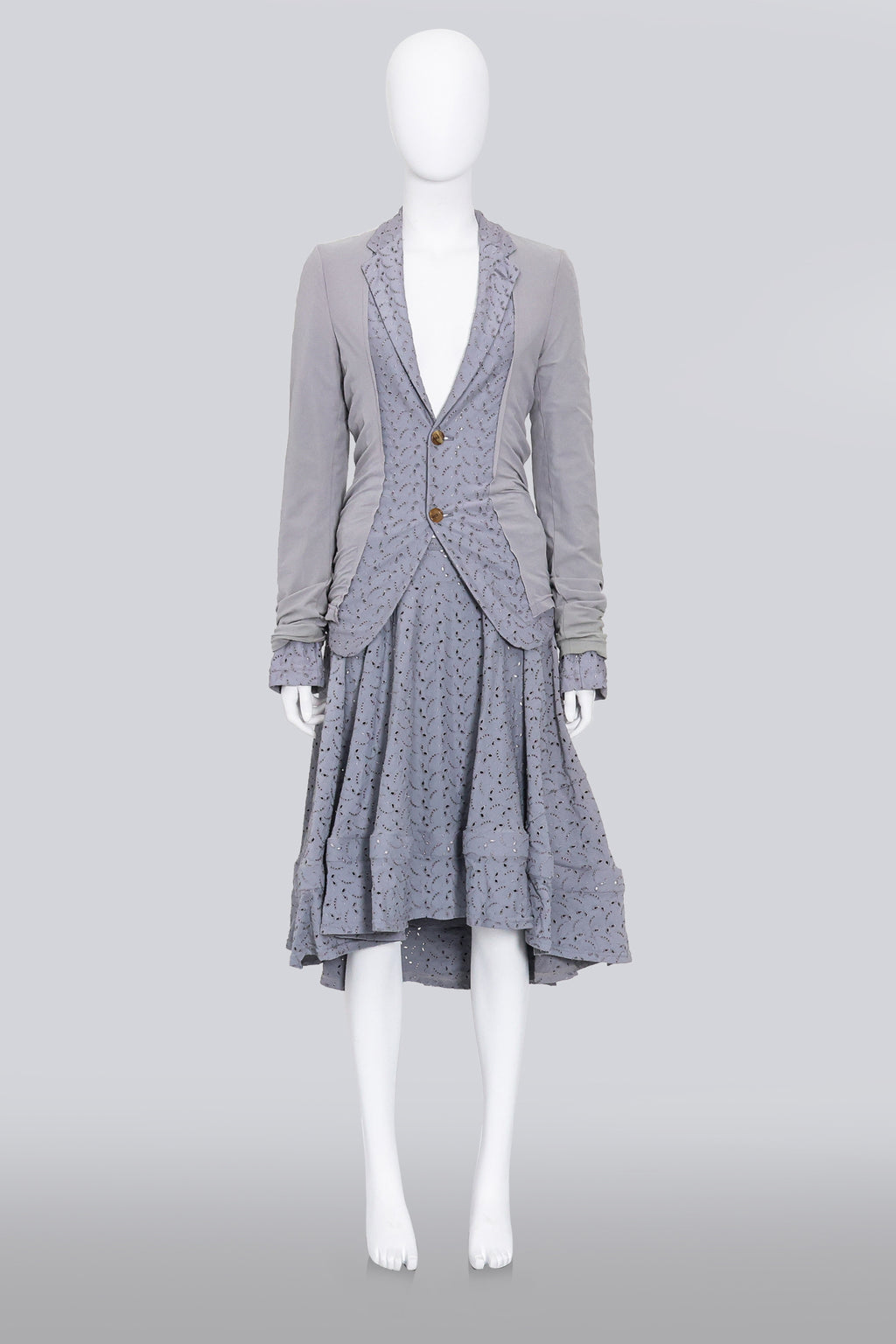 COMME DES GARCONS - A 2007 LAVENDER POINTELLE BLOUSE AND SKIRT SET