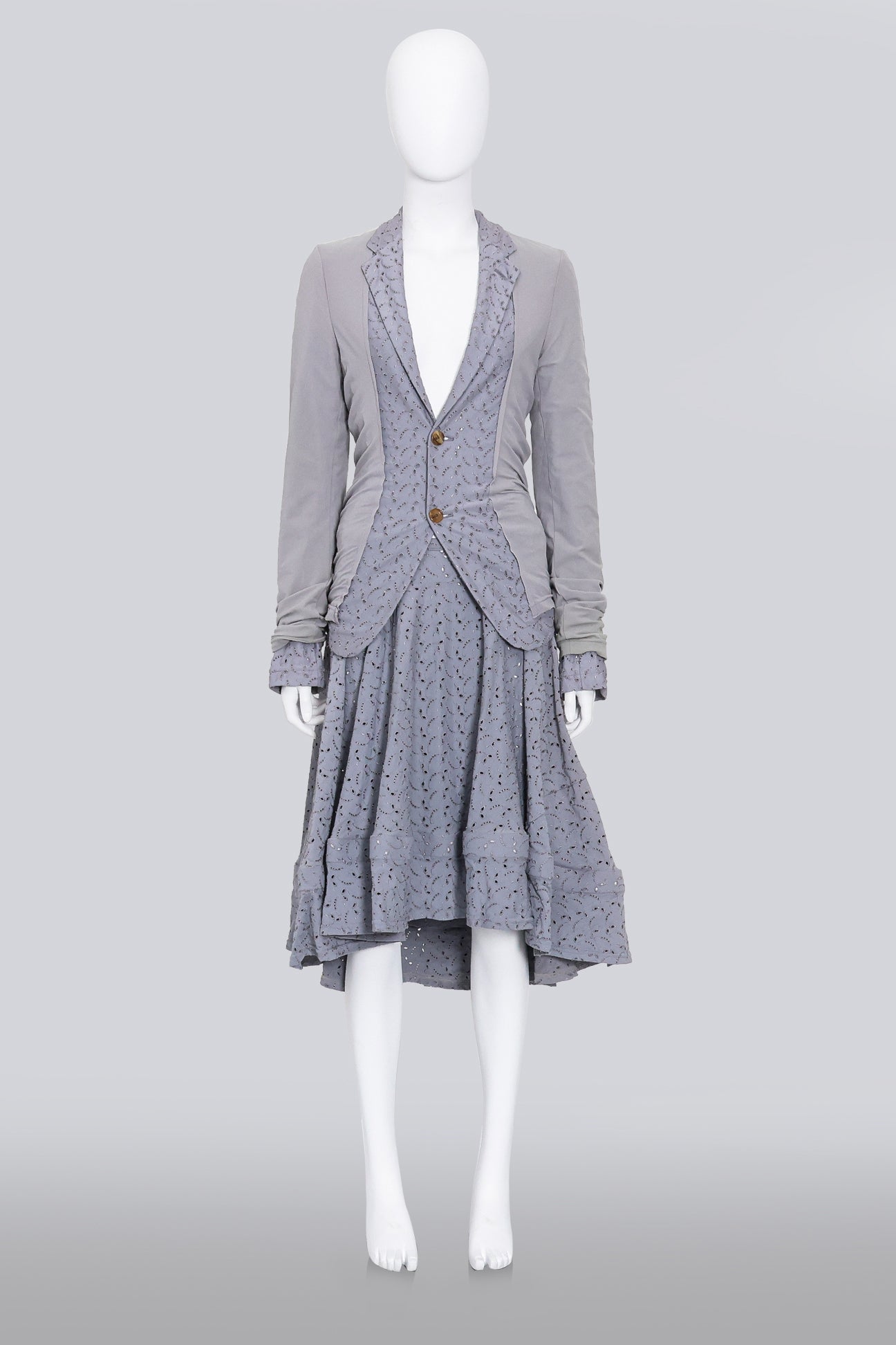 COMME DES GARCONS - A 2007 LAVENDER POINTELLE BLOUSE AND SKIRT SET