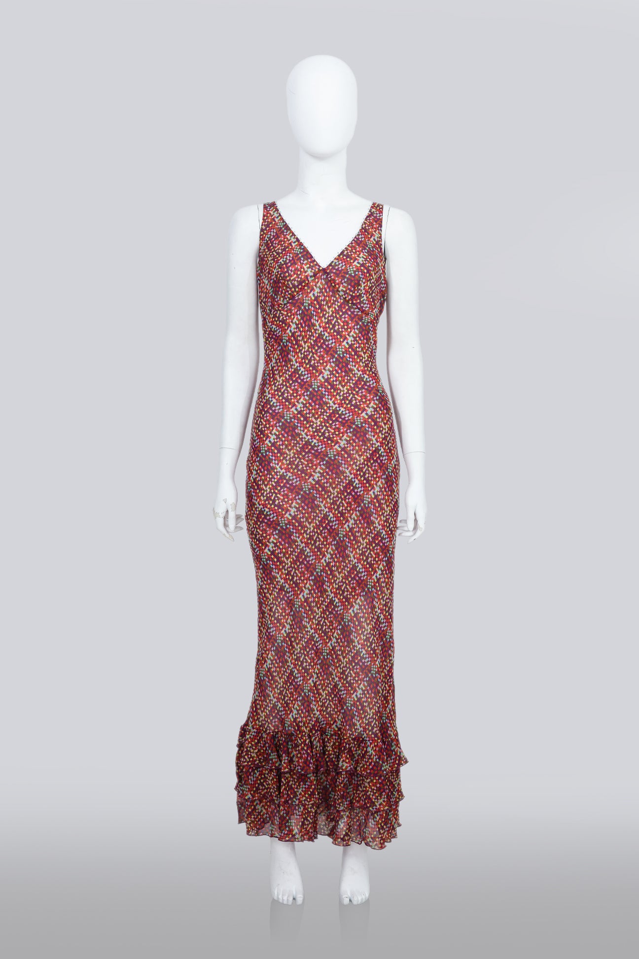 CATHERINE MALANDRINO - A MULTICOLORED MAXI DRESS WITH RUFFLES