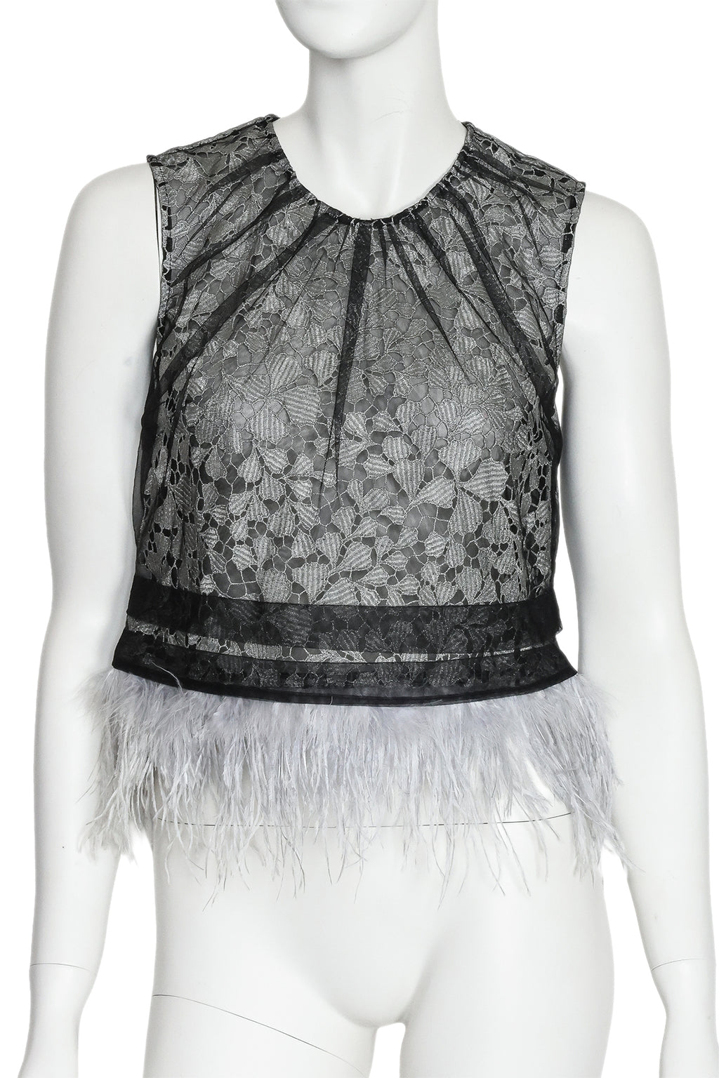 SELF-PORTRAIT - A SLEEVELESS LACE TOP WITH FEATHER TRIM