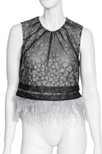 SELF-PORTRAIT - A SLEEVELESS LACE TOP WITH FEATHER TRIM