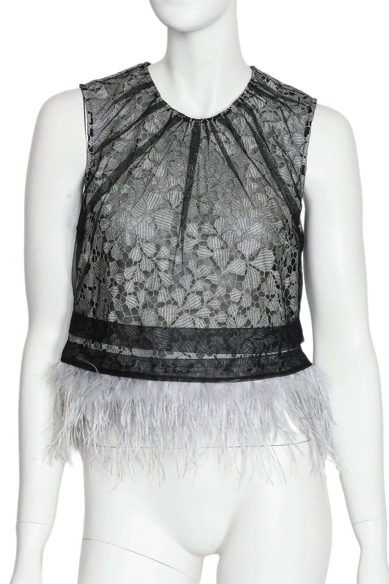 SELF-PORTRAIT - A SLEEVELESS LACE TOP WITH FEATHER TRIM