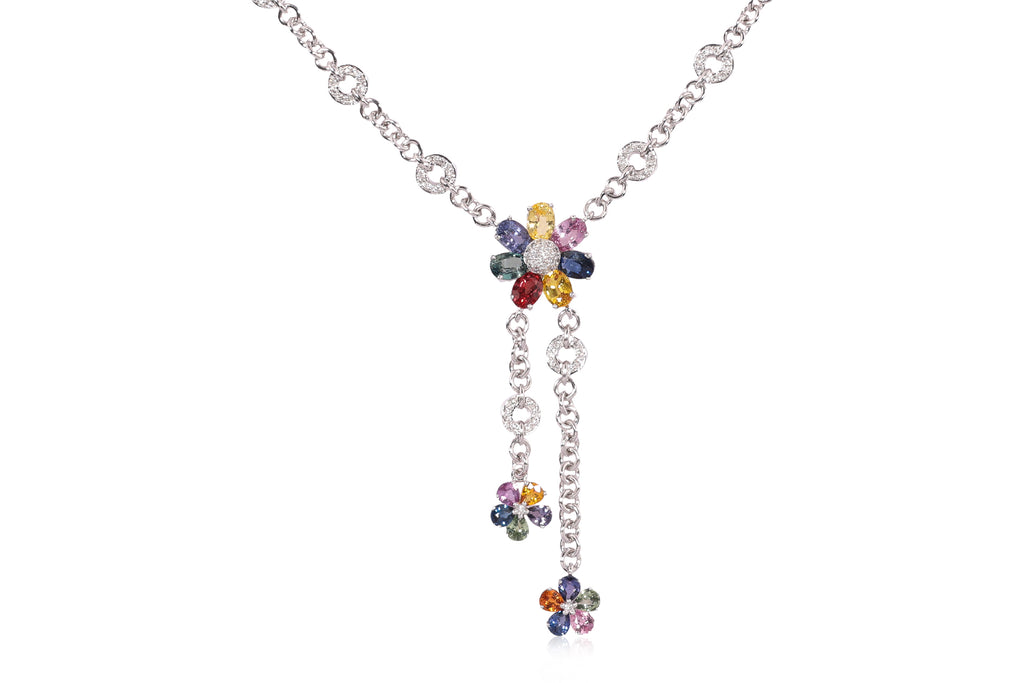 A MULTI-COLOUR SAPPHIRE AND DIAMOND NECKLACE