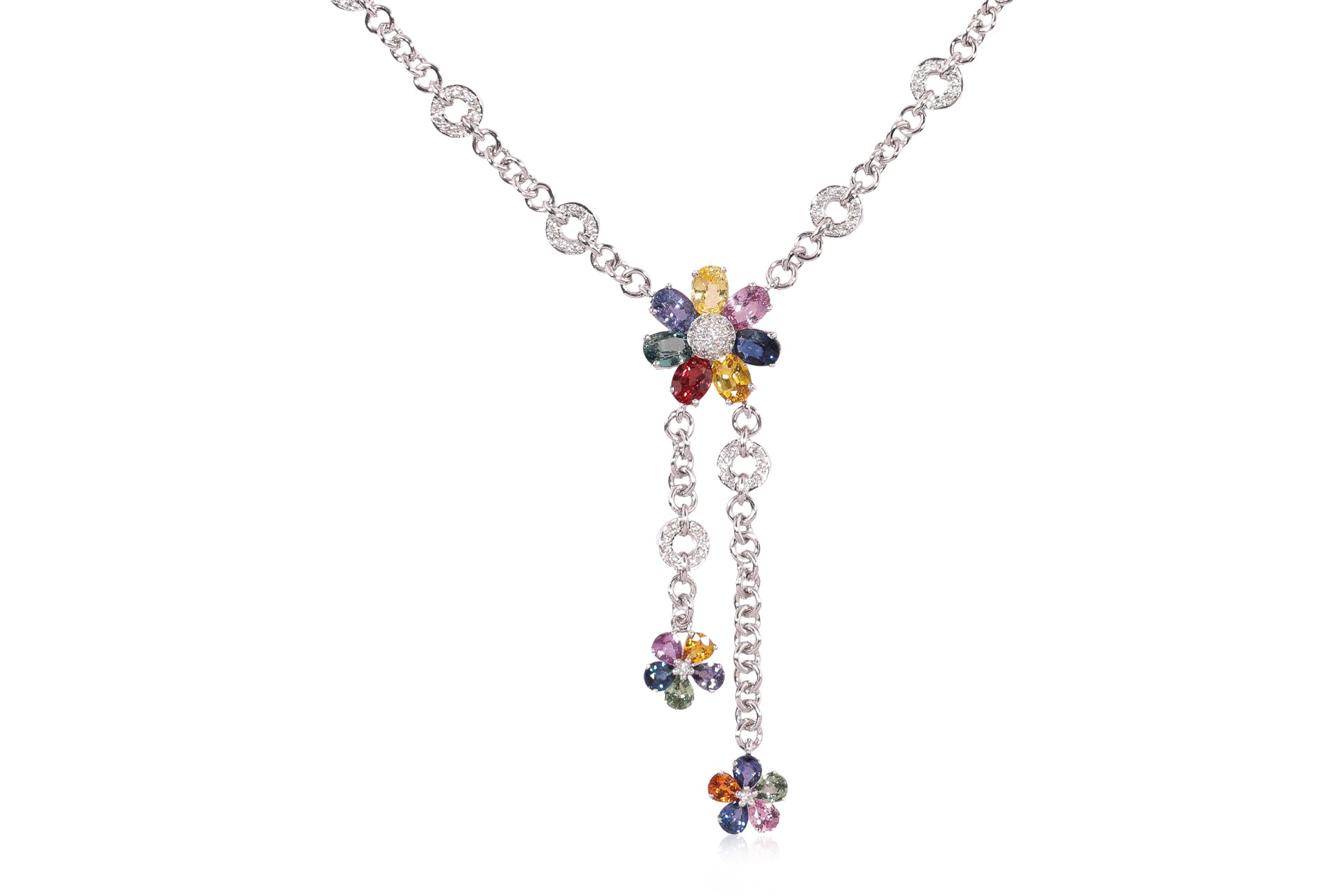 A MULTI-COLOUR SAPPHIRE AND DIAMOND NECKLACE