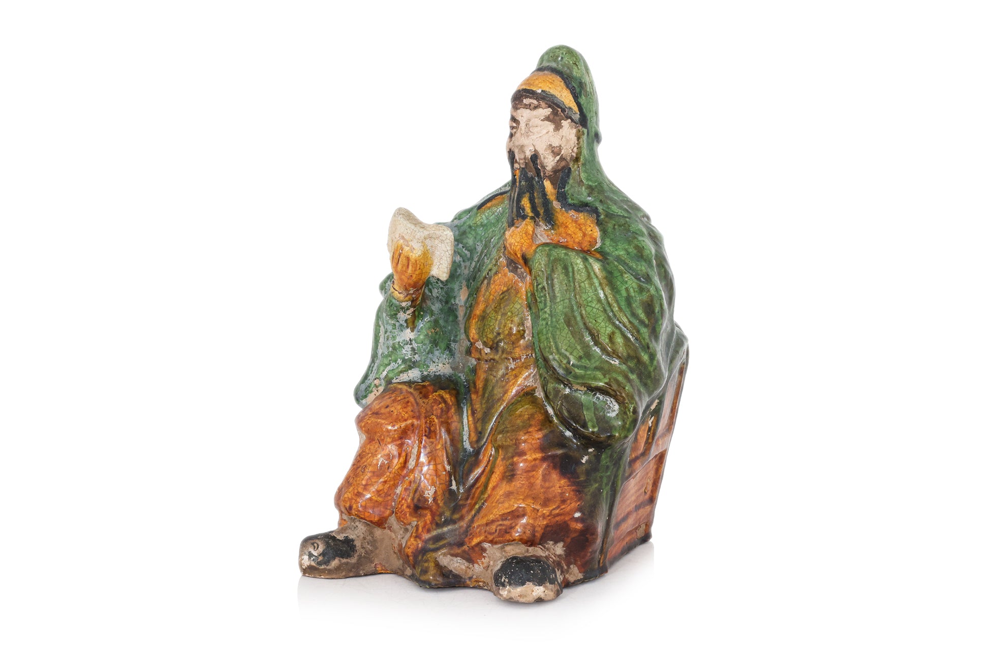 A SANCAI-GLAZED BISCUIT MODEL OF GUANDI