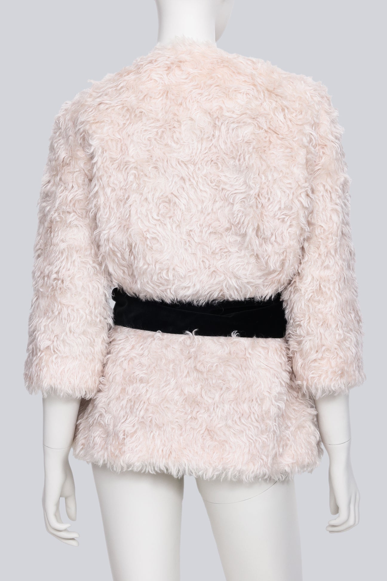 ISA ARFEN - A CREAM MOHAIR JACKET WITH BLACK VELVET BELT