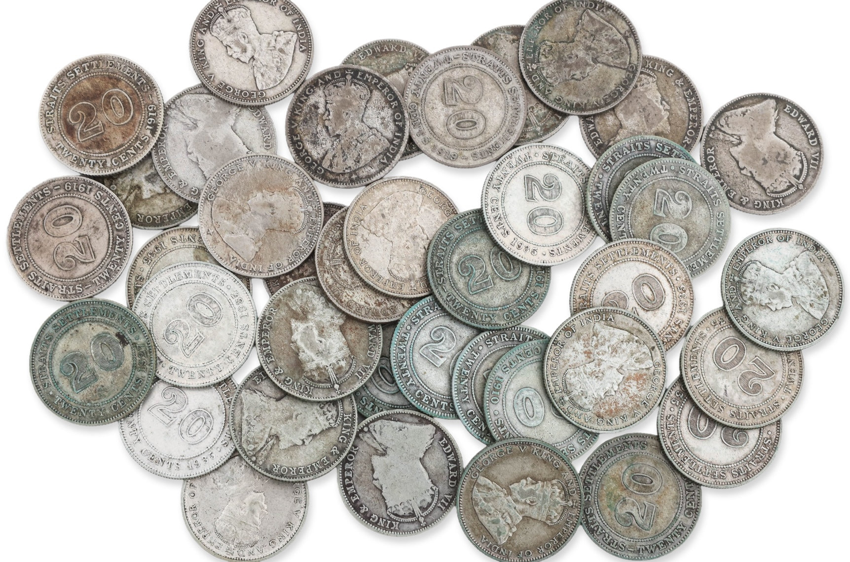 STRAITS SETTLEMENTS - EDWARD VII AND GEORGE V, 20 CENTS (39)