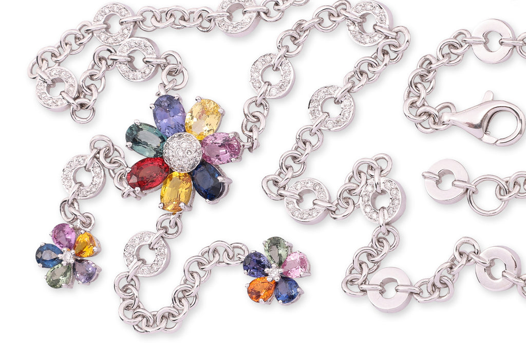 A MULTI-COLOUR SAPPHIRE AND DIAMOND NECKLACE